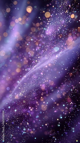 Colorful Cosmic Swirl With Sparkling Bokeh Effect in Purple and Gold Shades