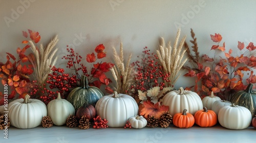 Vibrant Autumn Display With Pumpkins and Seasonal Decorations in Warm Colors
