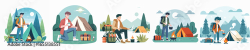 vector of young man camping
