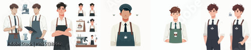 young man working barista vector