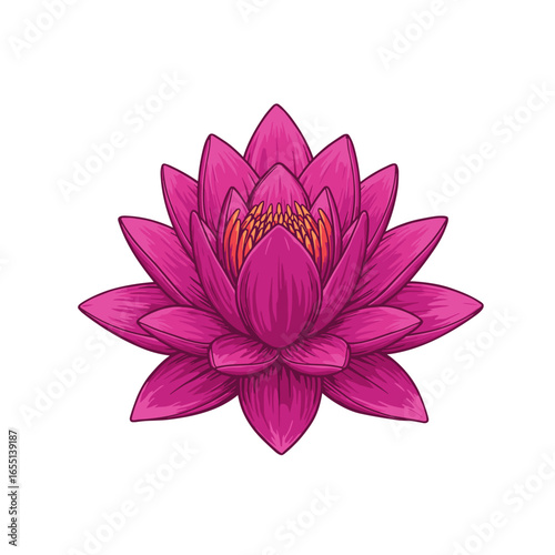 Lotus flower centered on white space, vector illustration with plenty of breathing room, minimal clean design