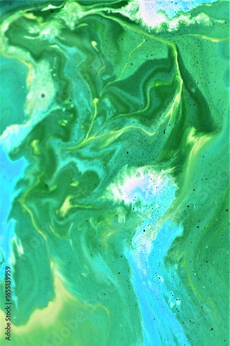 Green and turquoise liquid texture, watercolor hand painted background