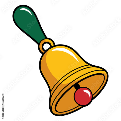 Illustration of a golden handbell with a green handle and red clapper festive and classic vector image