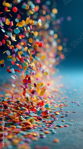 Colorful Confetti Cascading Down on a Festive Background During a Celebration