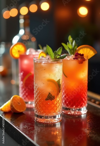 Wallpaper Mural vibrant cocktail garnishes elegantly arranged sleek bar surface showcase refreshing beverage aesthetics, drink, mixology, colorful, fruit, ice, glass Torontodigital.ca