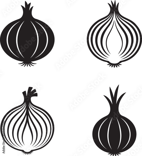 Set of Onion silhouette vector illustration isolated On Transparent Background