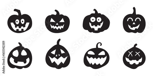 set halloween pumpkin silhouette vector on white background