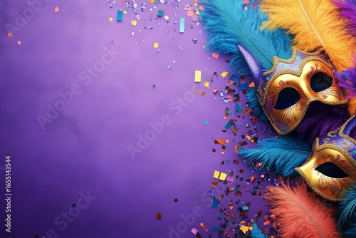 Colorful Masks and Confetti Create a Festive Atmosphere for a Carnival Celebr...