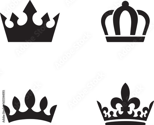 Set of Royal Crown silhouette vector illustration isolated On Transparent Background