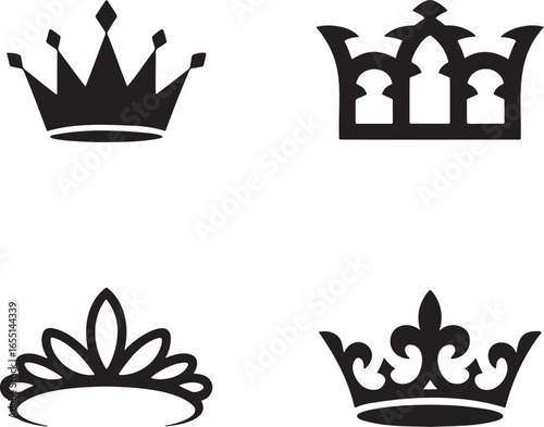 Set of Royal Crown silhouette vector illustration isolated On Transparent Background