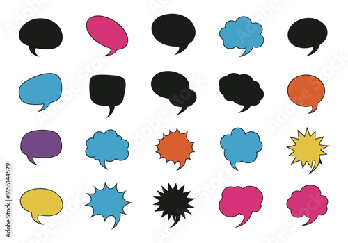 Diverse Collection of Colorful Speech Bubbles and Starbursts for Creative Design Projects and Visual Communication Enhancements