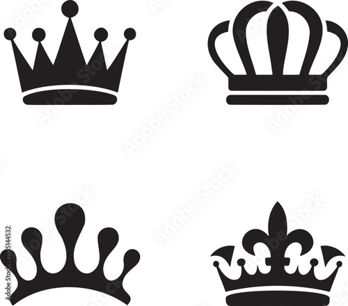 Set of Royal Crown silhouette vector illustration isolated On Transparent Background