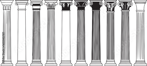 classical greek and roman columns vector illustration pack with fluted shafts capitals entablature for heritage architecture art