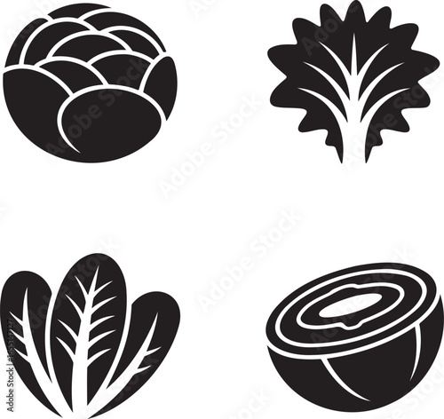 Set of Salad Lettuce silhouette vector illustration isolated On Transparent Background