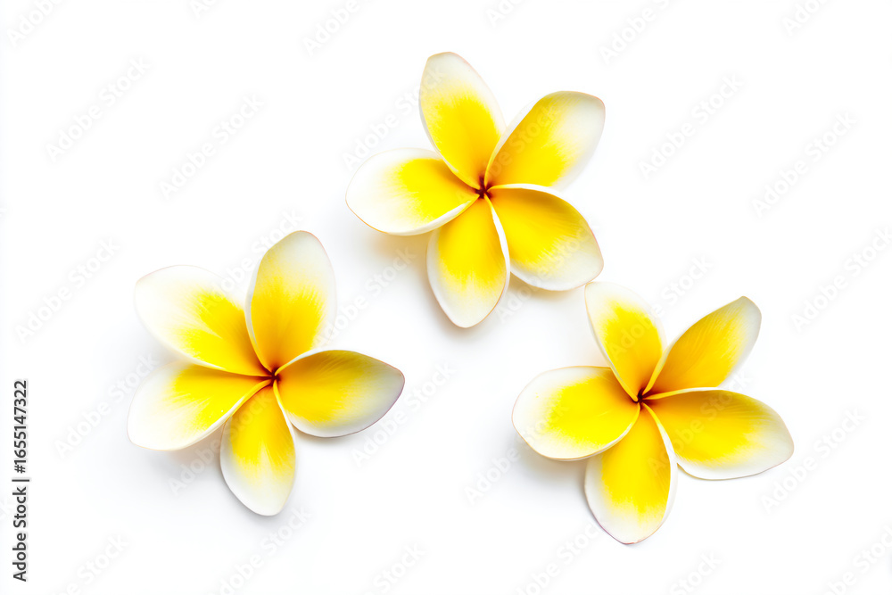 Fototapeta premium three yellow and white flowers on a white surface