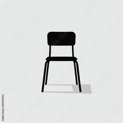black vector silhouette of a classic school chair with straight legs, flat seat, and rectangular backrest