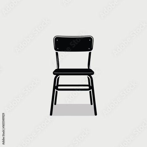 black vector silhouette of a classic school chair with straight legs, flat seat, and rectangular backrest
