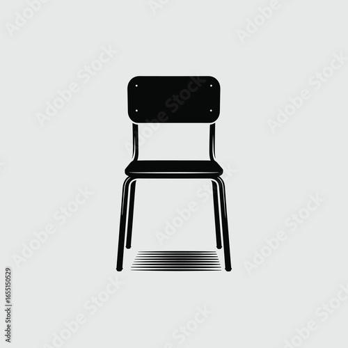 black vector silhouette of a classic school chair with straight legs, flat seat, and rectangular backrest