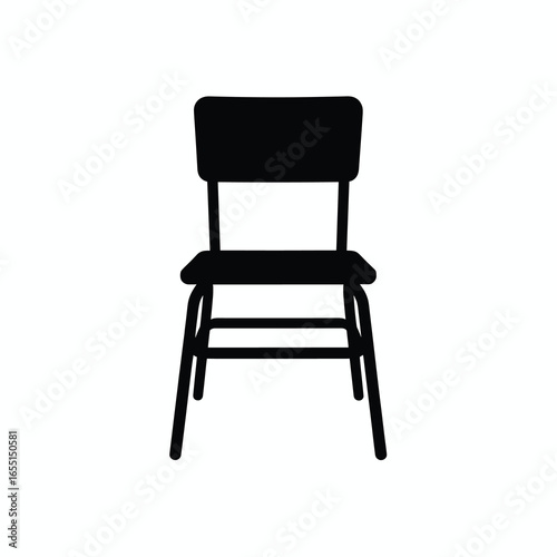 black vector silhouette of a classic school chair with straight legs, flat seat, and rectangular backrest