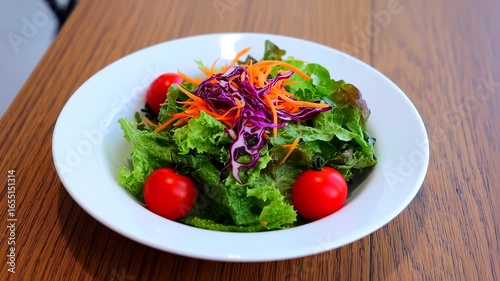Vibrant Fresh Garden Salad with Crisp Greens and Colorful Vegetables