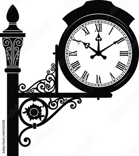 Vector art of vintage street clock with roman numerals