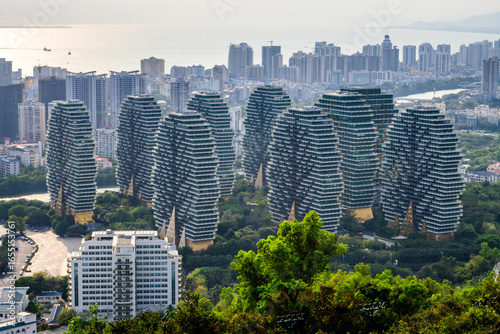Canvas Print Aerial view of the Beauty Crown Grand Tree Hotel looks like forest in Sanya, Hai