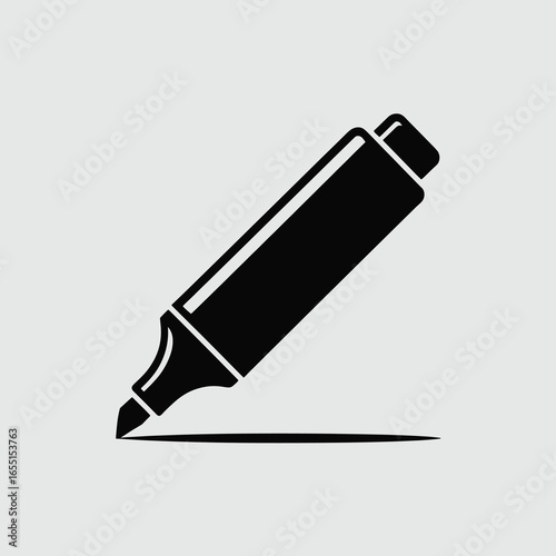 black vector silhouette of a highlighter pen with angled chisel tip and visible cap,