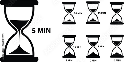 Vector art of collection of hourglass timers showing different minutes