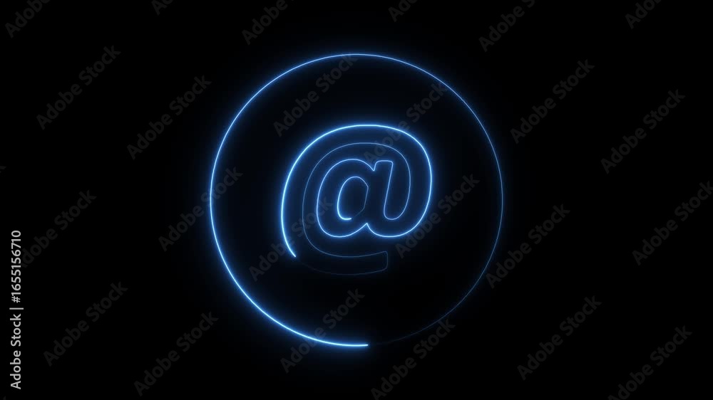 Glowing Neon Blue At Symbol Circle Animation Dark Background Digital Technology Communication Glowing Neon Blue At Symbol Circle Animation Dark Background Digital Technology Communication