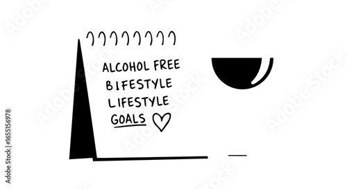 Handdrawn doodle of a spiral notepad with an Alcohol Free Lifestyle Goals list and a heart.