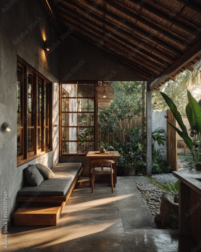 Naklejka premium Tranquil outdoor patio area