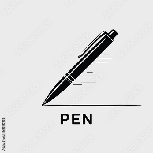black vector silhouette of a sleek ballpoint pen with a pointed tip and visible clip