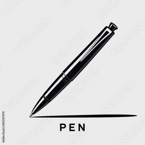 black vector silhouette of a sleek ballpoint pen with a pointed tip and visible clip