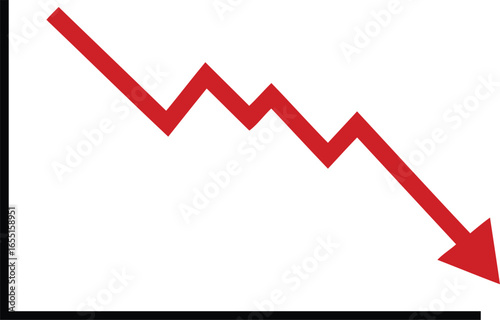 Red arrow graph, business stock market investment down fall direction loss stock market crash 2025. eps.
