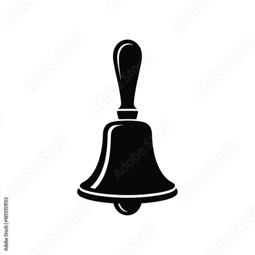black vector silhouette of a traditional school hand bell with a flared base and rounded handle