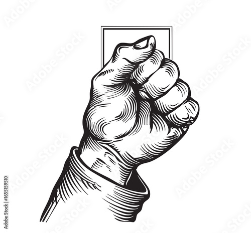 Hand knocking on door sketch.