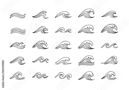 Stylized ocean waves in black and white water surf