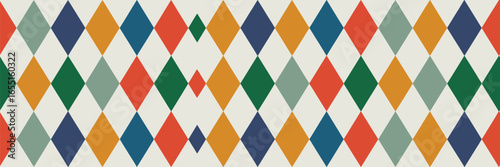 Pattern featuring repeating diamond shapes in various colors against a light beige background design art