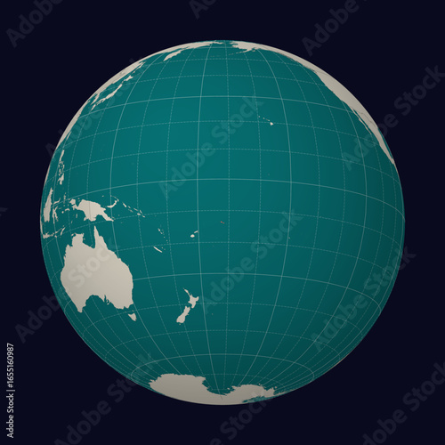 Independent State of Samoa on the map. Globe centered to Samoa. Country location on the world map. Teal Pale Mint color palette. Globe with countries, meridians and parallels.
