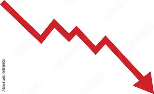 Red arrow graph, business stock market investment down fall direction loss stock market crash 2025. eps 