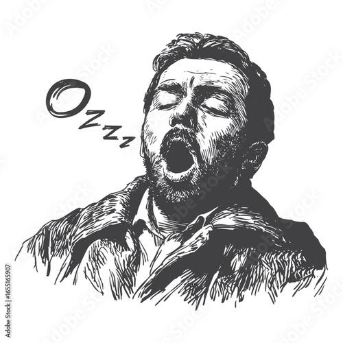 Sketch of a Tired Man Yawning and Sleeping