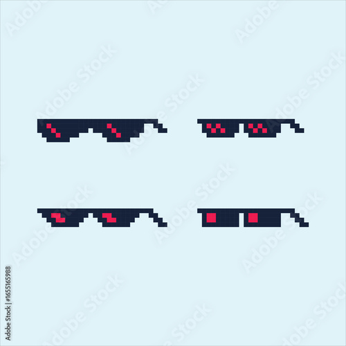 Flat design pixel art thug life sunglasses illustration