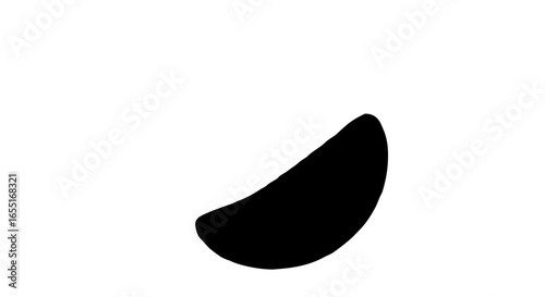 Minimalist black graphic element a simple curved crescent shape like a smile or mouth.