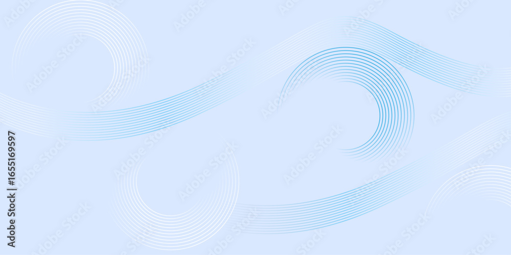 Fototapeta premium Soft blue abstract background with circle lines and wave patterns for modern design.