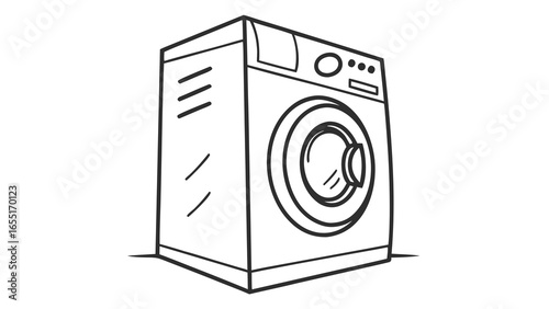 A simple line drawing of a front loading washing machine with a circular door and control panel on top