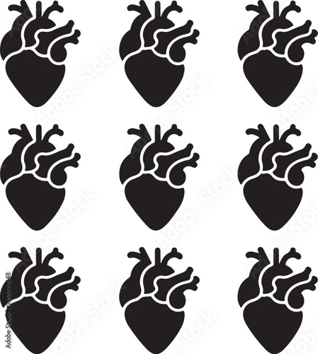 Human Heart Vector Silhouette Pattern Minimal Anatomy