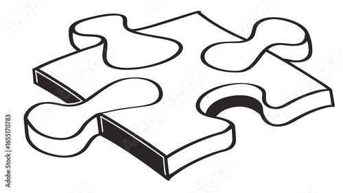 Illustration of a single jigsaw puzzle piece with a three dimensional effect and black outline
