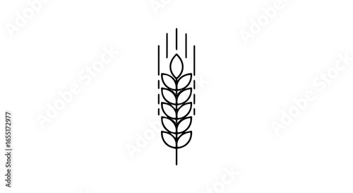 Minimalist line art icon of a single stylized wheat stalk with vertical awns.