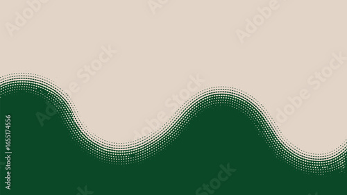 Abstract green and tan background with a wavy halftone pattern dividing the two colors evenly