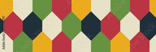 Colorful geometric pattern featuring repeating diamonds and trapezoids in a seamless arrangement design style